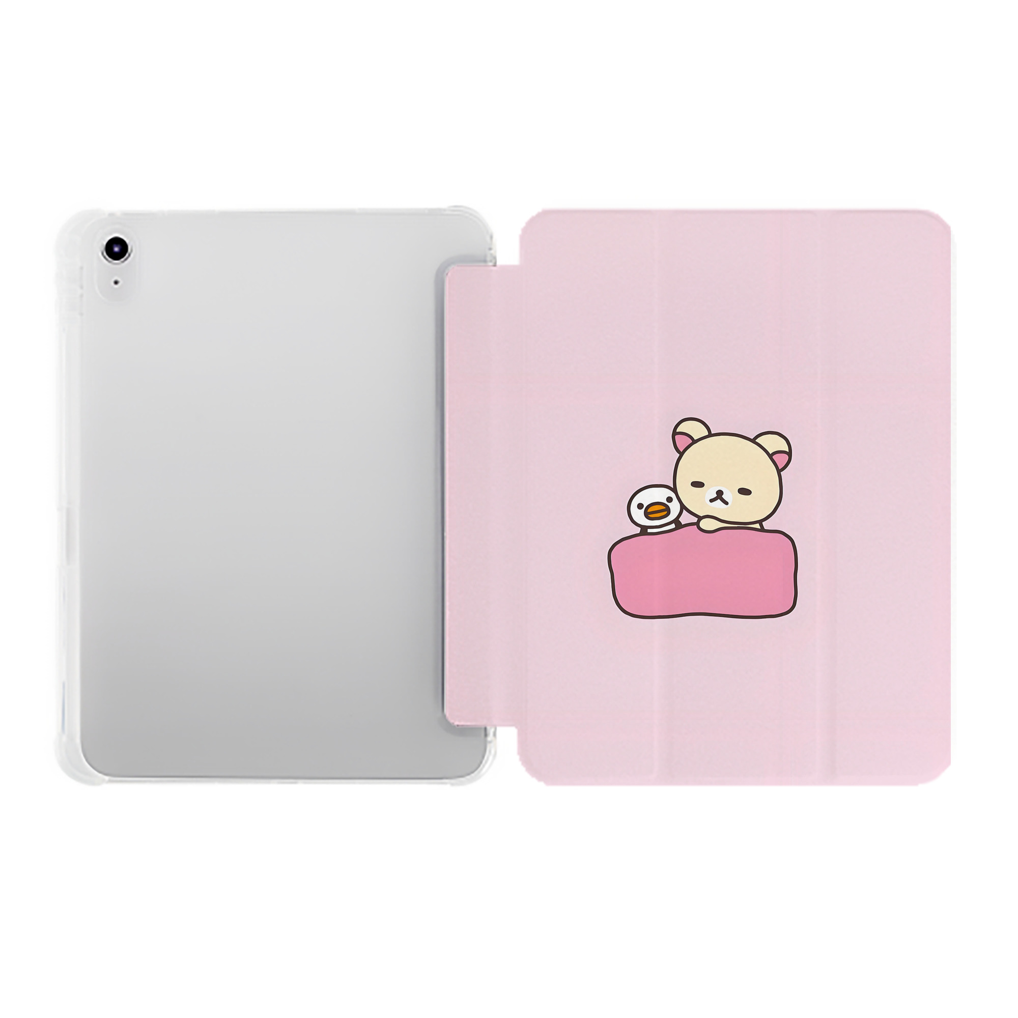 （画像用） リラックマ リラックマ キイロイトリ Rilakkuma Korilakkuma Kiiroitori IPad ケース ペン収納付き 三つ折りスタンド PUレザー×シリコン 対応機種9.5/10.5/10.9インチ
